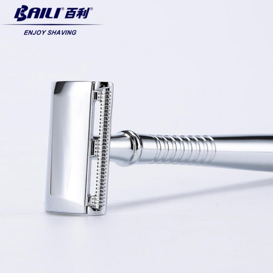 BAILI® BD191 Manual Chrome Beard Shaving Barber Shaver 5 Platinum+ Blades Case