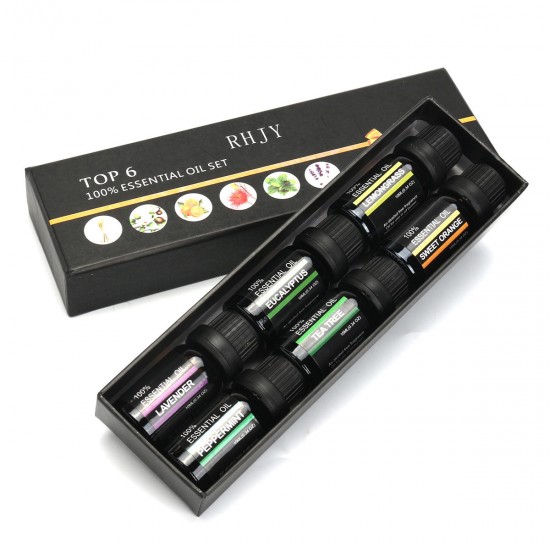 RHJY 6Pcs/Set 10ml Pure Natural Aromatherapy Essential Oils Therapeutic Plant