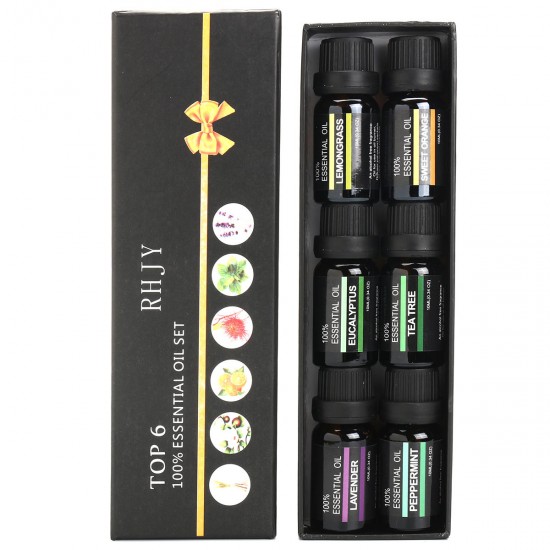 RHJY 6Pcs/Set 10ml Pure Natural Aromatherapy Essential Oils Therapeutic Plant