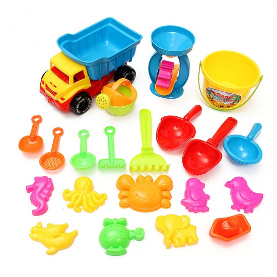 21PCS Beach Sand Play Toys Set Bucket Rake Sand Wheel Watering Can Mold