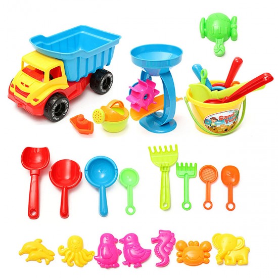 21PCS Beach Sand Play Toys Set Bucket Rake Sand Wheel Watering Can Mold