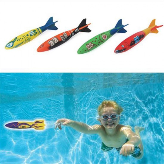 4 Pcs/Pack Torpedo Rocket Throwing Toy Swimming Pool Diving Game Torpedoes Bandits Beach Play Toys