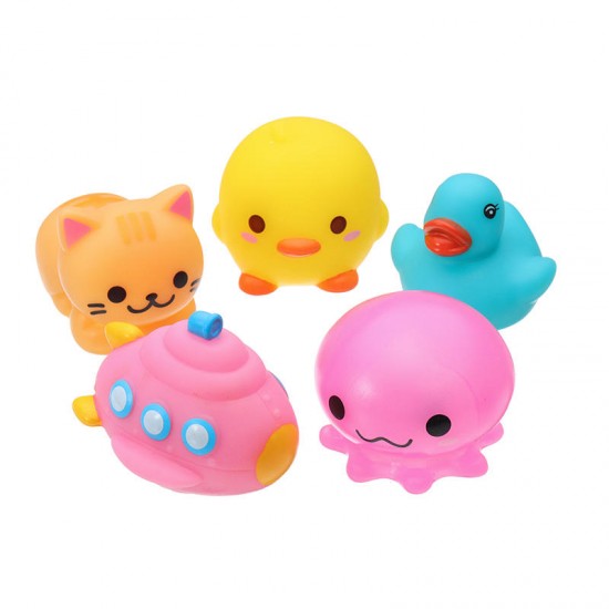 5PCS Baby Bath Toys Rubber Duck Animals Boat Kids Water Toys Squeeze Flash Bathroom Beach Play Toys