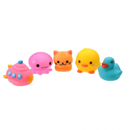 5PCS Baby Bath Toys Rubber Duck Animals Boat Kids Water Toys Squeeze Flash Bathroom Beach Play Toys