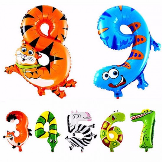 Cute Animal Cartoon Arabic Numeral Foil Balloons Number Inflatable Kids Toy Party Wedding Decor