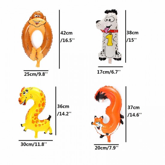 Cute Animal Cartoon Arabic Numeral Foil Balloons Number Inflatable Kids Toy Party Wedding Decor