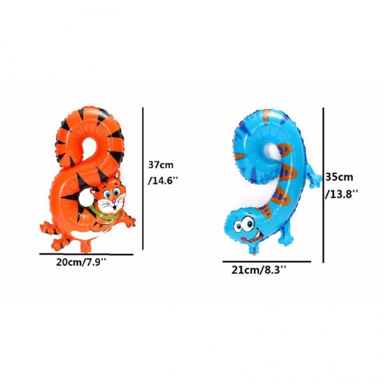 Cute Animal Cartoon Arabic Numeral Foil Balloons Number Inflatable Kids Toy Party Wedding Decor