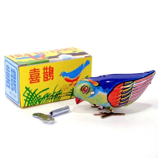 Vintage Wind Up Bird Pecking Tin Mechanical Toy