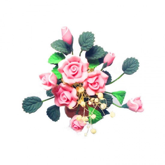 1:12 Dollhouse Miniature DIY Garden Clay Flowers Arrangement Pink Rose Red Pottery Basin Plant 1:12 Dollhouse Miniature DIY Garden Clay Flowers Arrangement Pink Rose Red Pottery Basin Plant