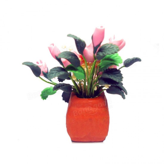 1:12 Dollhouse Miniature DIY Garden Clay Flowers Arrangement Pink Rose Red Pottery Basin Plant 1:12 Dollhouse Miniature DIY Garden Clay Flowers Arrangement Pink Rose Red Pottery Basin Plant