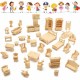 34 Pcs 3D DIY Wooden Miniature Dollhouse Furniture Model Unpainted Suite Toys