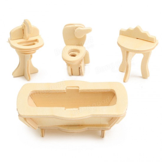 34 Pcs 3D DIY Wooden Miniature Dollhouse Furniture Model Unpainted Suite Toys 34 Pcs 3D DIY Wooden Miniature Dollhouse Furniture Model Unpainted Suite Toys