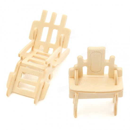 34 Pcs 3D DIY Wooden Miniature Dollhouse Furniture Model Unpainted Suite Toys