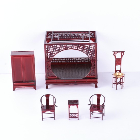 Crabkingdom 175*165*165mm Chinese Mahogany Bedroom Doll House DIY Toy Set Collection Gift Display Decor