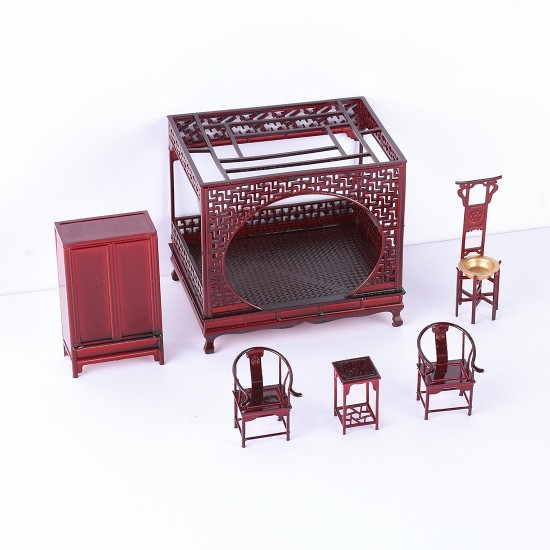 Crabkingdom 175*165*165mm Chinese Mahogany Bedroom Doll House DIY Toy Set Collection Gift Display Decor