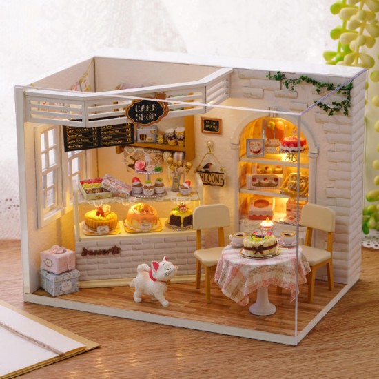 CuteRoom H-014 Cake Diary Shop DIY Dollhouse With Music Cover Light House Model