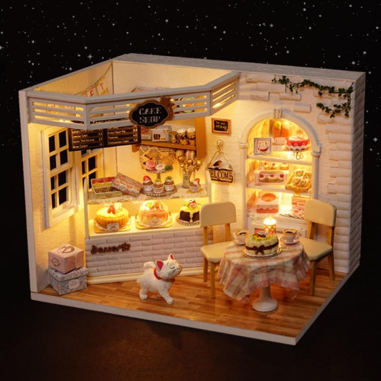 CuteRoom H-014 Cake Diary Shop DIY Dollhouse With Music Cover Light House Model