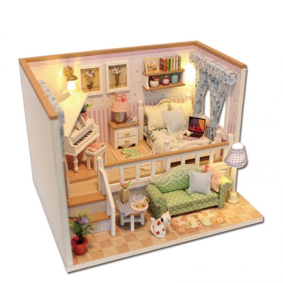 Hoomeda M026 DIY Wooden Dollhouse Because Of You Miniature Doll House LED Lights