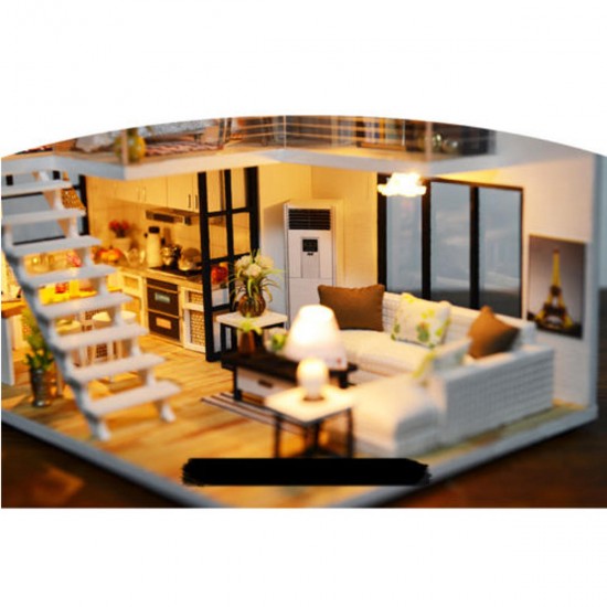 Loft Apartments Miniature Dollhouse Wooden Doll House Furniture LED Kit Christmas Birthday Gifts