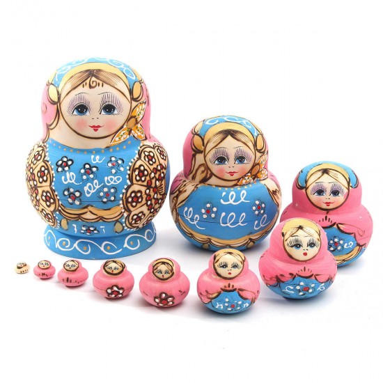 10pcs Hand Painted Blue Dolls Set Wooden Russian Nesting Babushka Matryoshka 10pcs Hand Painted Blue Dolls Set Wooden Russian Nesting Babushka Matryoshka