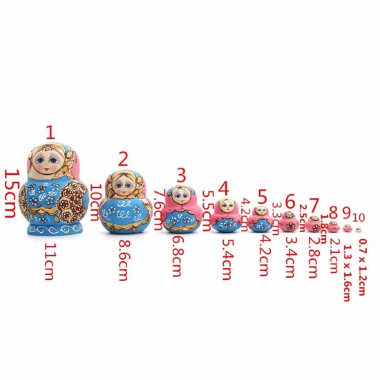 10pcs Hand Painted Blue Dolls Set Wooden Russian Nesting Babushka Matryoshka 10pcs Hand Painted Blue Dolls Set Wooden Russian Nesting Babushka Matryoshka