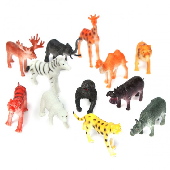 12 Small plastic Zoo Safari animals Lion Tiger Leopard Hippo Giraffe figures