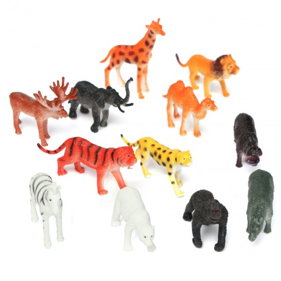 12 Small plastic Zoo Safari animals Lion Tiger Leopard Hippo Giraffe figures