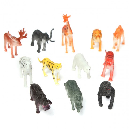 12 Small plastic Zoo Safari animals Lion Tiger Leopard Hippo Giraffe figures