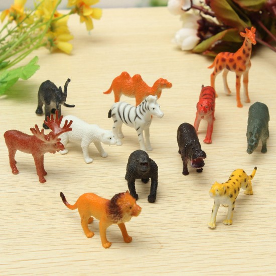 12 Small plastic Zoo Safari animals Lion Tiger Leopard Hippo Giraffe figures