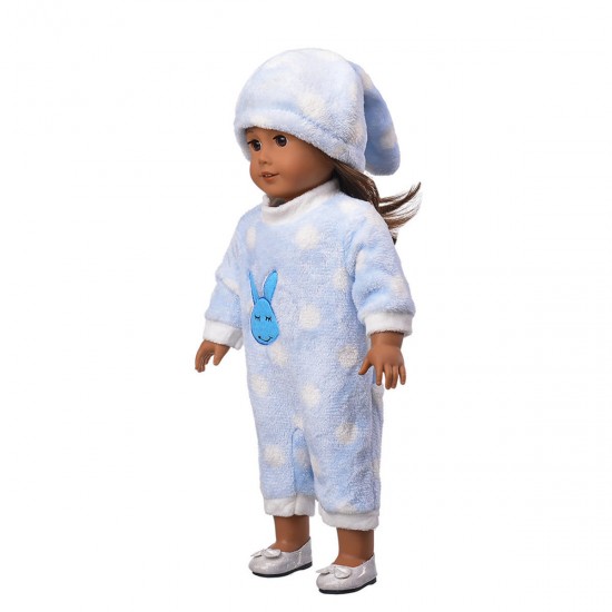 Dolls Pajamas Sleeping Clothes Fit For Doll Jumpsuit Suit With Cute Hat 18inch Kids Birthday Gift