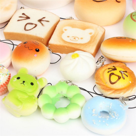 30PCS Random Squishy Soft Panda/Bread/Cake/Buns Phone Straps Decor