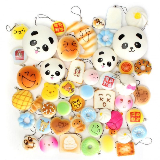 30PCS Random Squishy Soft Panda/Bread/Cake/Buns Phone Straps Decor