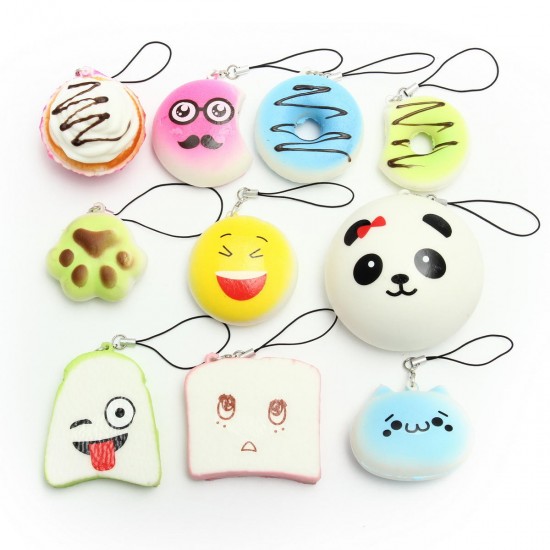 Banggood Kawaii 10Pcs Exquisite Squishy Random Charm Soft Panda/Bread/Cake/Buns Phone Straps Toys Decor