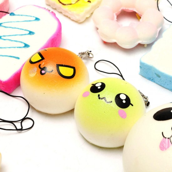 Banggood Kawaii 10Pcs Exquisite Squishy Random Charm Soft Panda/Bread/Cake/Buns Phone Straps Toys Decor