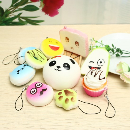 Banggood Kawaii 10Pcs Exquisite Squishy Random Charm Soft Panda/Bread/Cake/Buns Phone Straps Toys Decor