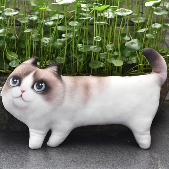 10.6" 3D Print Novelty Cat Kitty Shape Stuffed Plush Toy Cushion Adorable Funny Deco Design