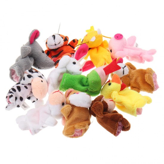 12PCS Animal Finger Puppets Stuffed Plush Toy Chinese Zodiac Soft Cloth Animal Doll Baby Story Toys