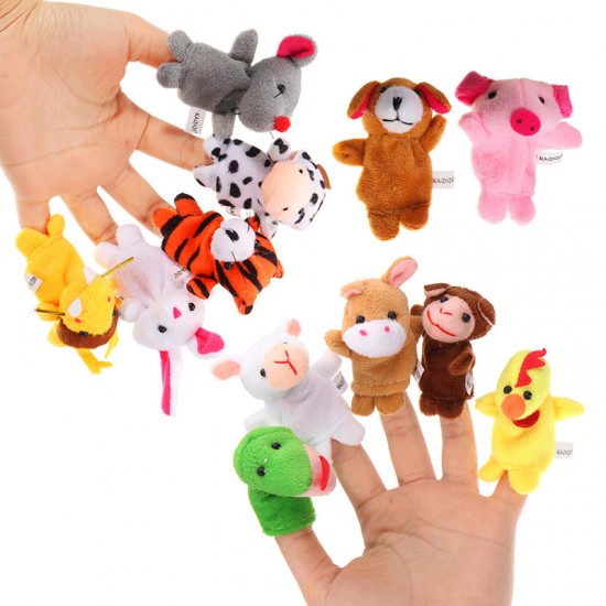 12PCS Animal Finger Puppets Stuffed Plush Toy Chinese Zodiac Soft Cloth Animal Doll Baby Story Toys