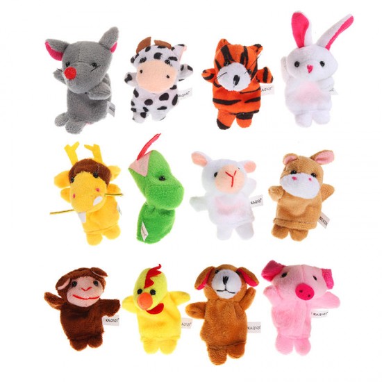 12PCS Animal Finger Puppets Stuffed Plush Toy Chinese Zodiac Soft Cloth Animal Doll Baby Story Toys