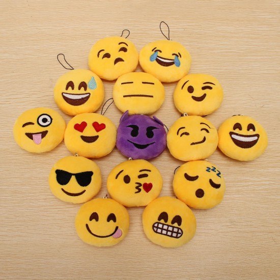 15PCS 8CM Cute Individuality Emoji Expression Key Rings Plush Keychains