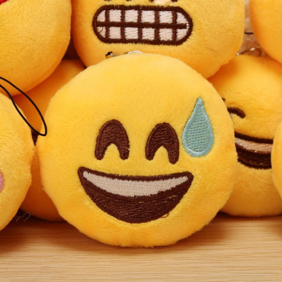 15PCS 8CM Cute Individuality Emoji Expression Key Rings Plush Keychains