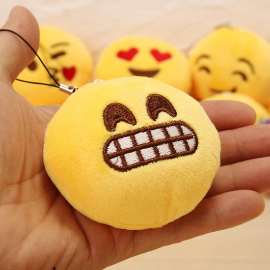 15PCS 8CM Cute Individuality Emoji Expression Key Rings Plush Keychains