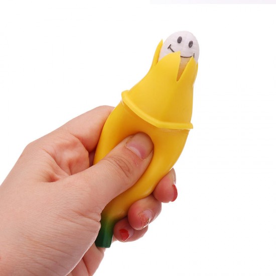 Novelty Squeeze Pop Out Silicone Banana Doll Stress Relief Toy Keychain Funny Gift
