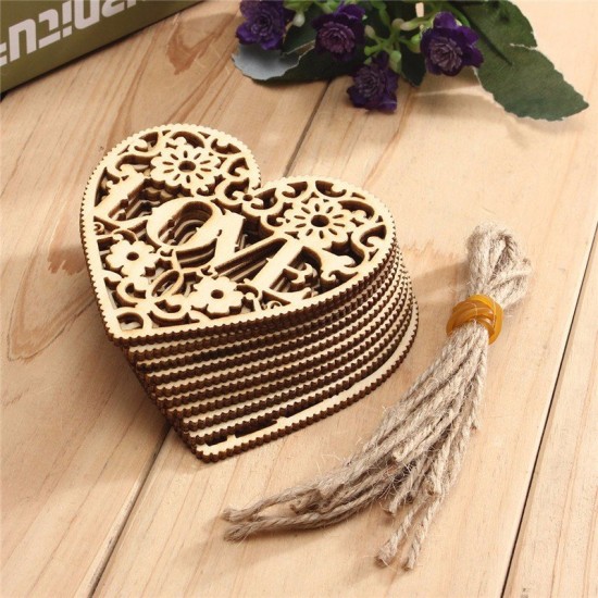 10pcs Heart Love DIY Woodcraft Hanging Decoration Craft Gift