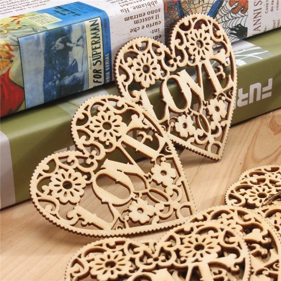 10pcs Heart Love DIY Woodcraft Hanging Decoration Craft Gift
