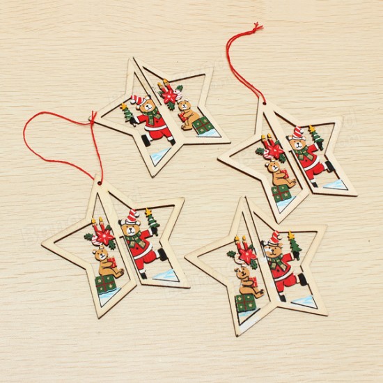 2PCS Christmas Wood Five-Pointed Star Christmas Tree Accessories