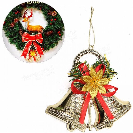 Christmas Bowknot Double Bell Xmas Tree Ornament Pendant Door Hanging Decoration