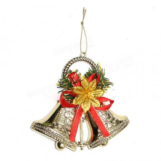 Christmas Bowknot Double Bell Xmas Tree Ornament Pendant Door Hanging Decoration