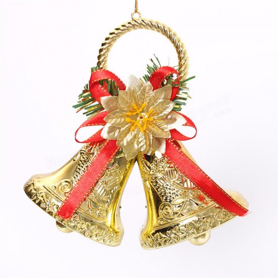 Christmas Bowknot Double Bell Xmas Tree Ornament Pendant Door Hanging Decoration