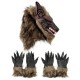 1/2PCS Latex Rubber Wolf Head Hair Mask Werewolf Gloves Party Scary Halloween Cosplay